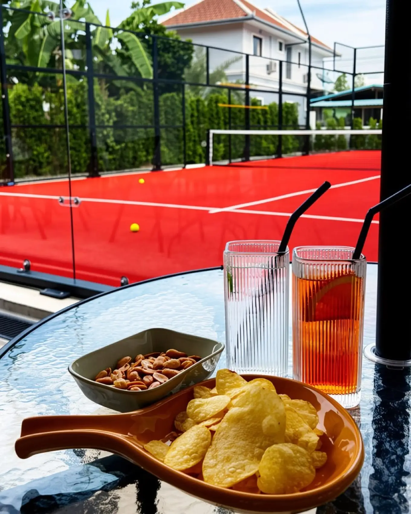 Drinks and snacks courtside at Chilli Padel, Pattaya
