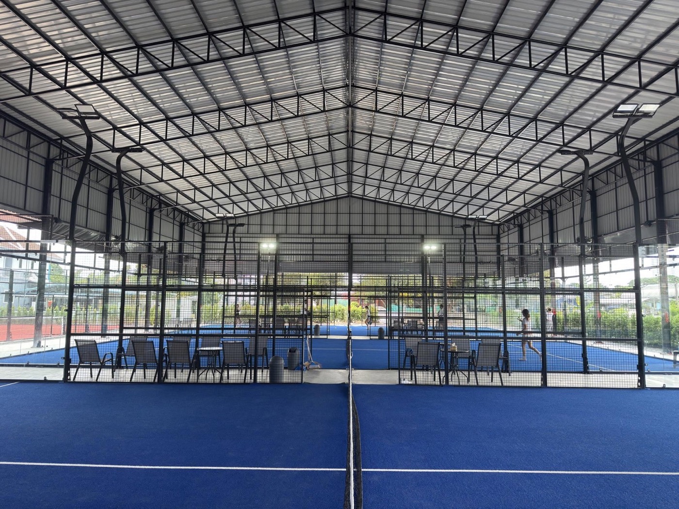 Five roofed padel courts with fans at Chilli Padel Jomtien Pattaya — play rain or shine